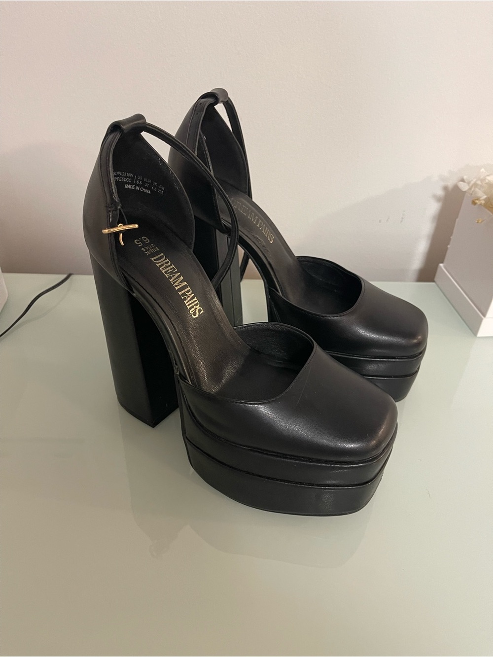 Dream Pairs Black Platform Mary Jane Block Heels